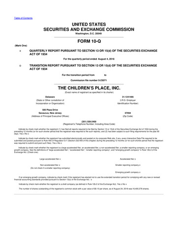 Thumbnail The Children's Place
 10-Q Quarterly Report FY2018 