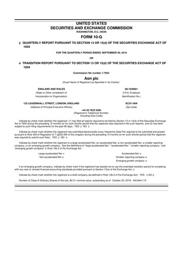 Thumbnail Aon 10-Q Quarterly Report FY2018 