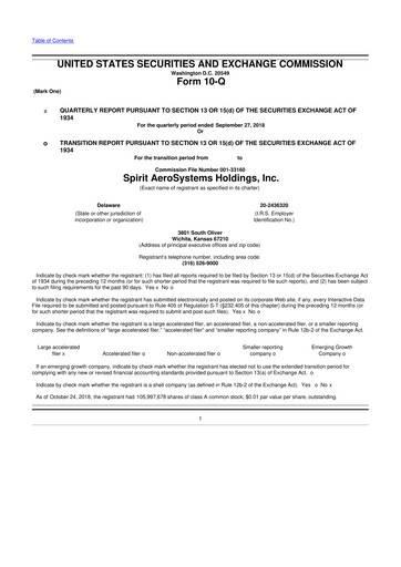 Thumbnail Spirit AeroSystems 10-Q Quarterly Report FY2018 