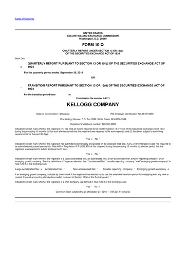 Thumbnail Kellanova 
 (Kellogg's) 10-Q Quarterly Report FY2018 