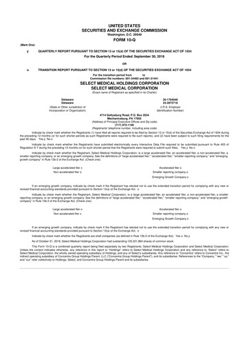 Miniature Select Medical Holdings 10-Q Rapport trimestriel 2018 