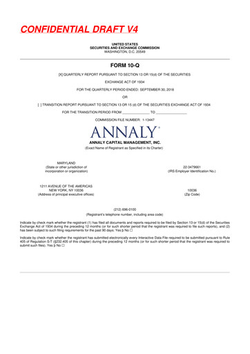 Thumbnail Annaly Capital Management
 10-Q Quarterly Report FY2018 