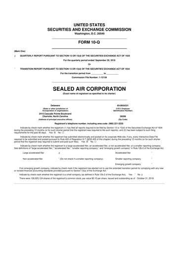 Miniature Sealed Air
 10-Q Rapport trimestriel 2018 