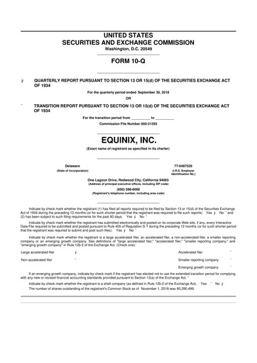 Thumbnail Equinix 10-Q Quarterly Report FY2018 