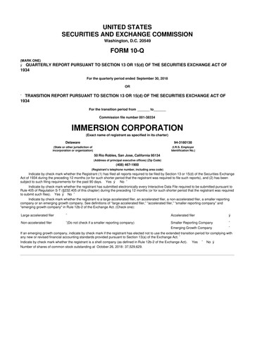 Thumbnail Immersion Corporation
 10-Q Quarterly Report FY2018 