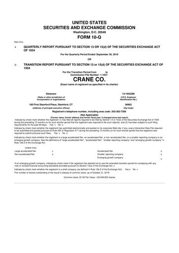 Thumbnail Crane NXT 10-Q Quarterly Report FY2018 