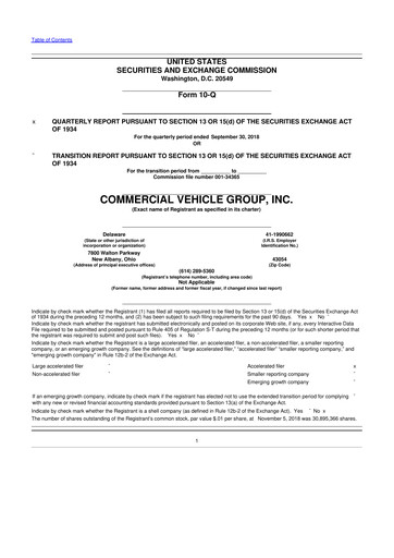 Miniature Commercial Vehicle Group (CVG) 10-Q Rapport trimestriel 2018 