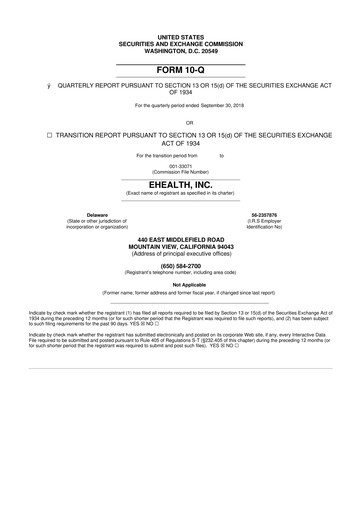 Miniature eHealth 10-Q Rapport trimestriel  