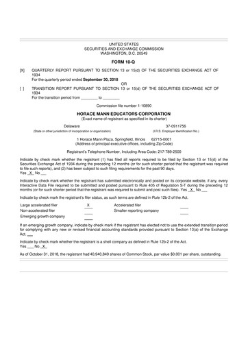 Thumbnail Horace Mann Educators 10-Q Quarterly Report FY2018 