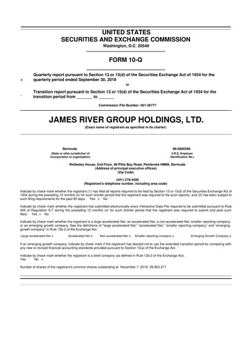 Thumbnail James River Group 10-Q Quarterly Report FY2018 