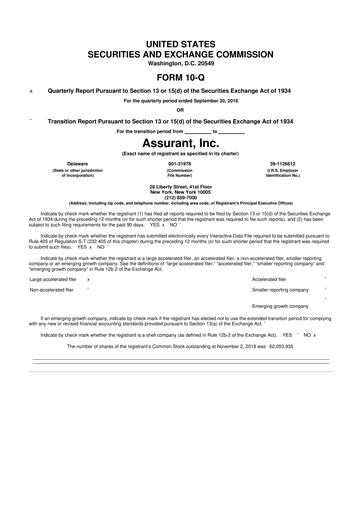 Thumbnail Assurant 10-Q Quarterly Report FY2018 