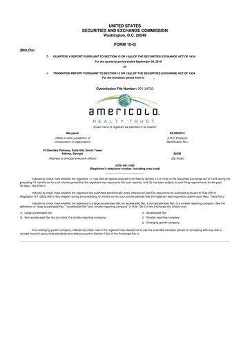 Thumbnail Americold 10-Q Quarterly Report FY 