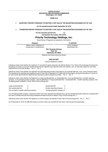 Vorschaubild Priority Technology Holdings
 10-Q Quartalsbericht 43465 