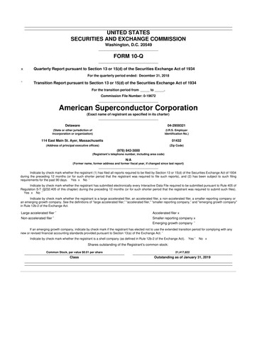 Thumbnail American Superconductor Corporation 10-Q Quarterly Report FY2018 