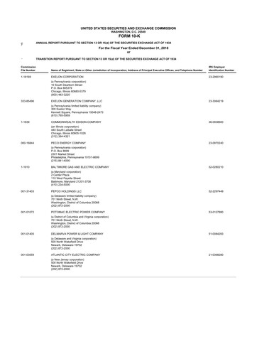 Thumbnail Exelon Corporation 10-K Annual Report 2018