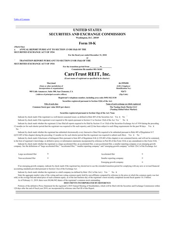 Thumbnail CareTrust REIT
 10-K Annual Report 2018