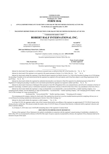 Thumbnail Robert Half 10-K Annual Report 2018