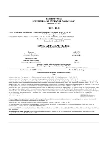 Thumbnail Sonic Automotive
 10-K Annual Report 2018