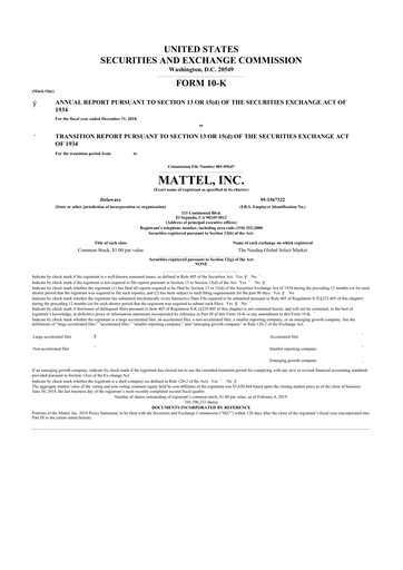 Thumbnail Mattel
 10-K Annual Report 2018