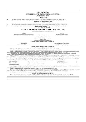 Thumbnail Corcept Therapeutics
 10-K Annual Report 2018