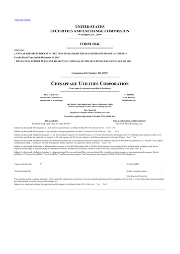 Thumbnail Chesapeake Utilities
 10-K Annual Report 2018