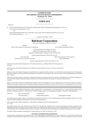Thumbnail Balchem 10-K Annual Report 2018