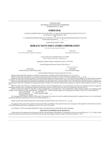 Thumbnail Horace Mann Educators 10-K Annual Report 2018