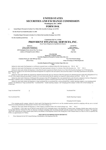 Thumbnail Provident Financial Services 10-K Annual Report 2018