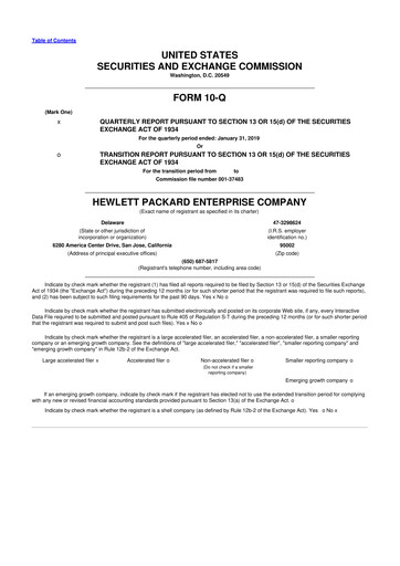 Thumbnail Hewlett Packard Enterprise 10-Q Quarterly Report FY2019 