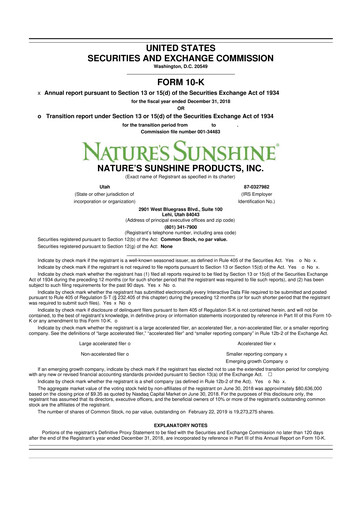 Vorschaubild Nature's Sunshine Products 10-K Jahresbericht 2018