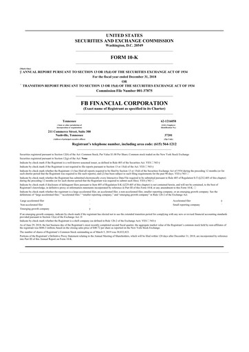 Thumbnail FB Financial 10-K Annual Report 2018