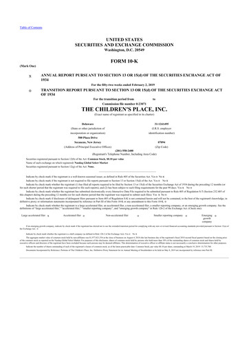 Thumbnail The Children's Place
 10-K Annual Report 2018