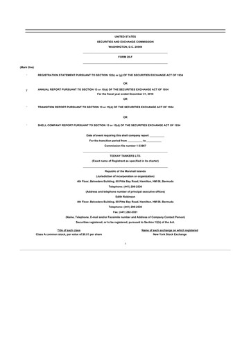 Thumbnail Teekay Tankers 20-F Annual Report 2018