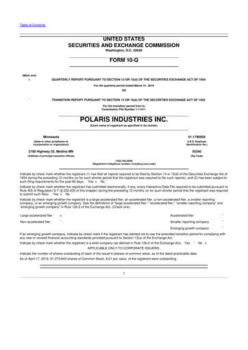 Thumbnail Polaris 10-Q Quarterly Report FY2019 