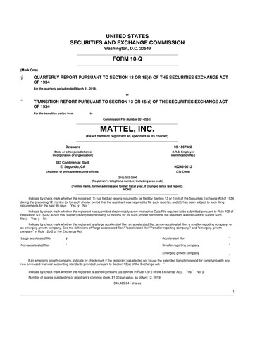 Thumbnail Mattel
 10-Q Quarterly Report FY2019 