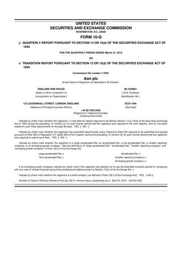 Thumbnail Aon 10-Q Quarterly Report FY2019 