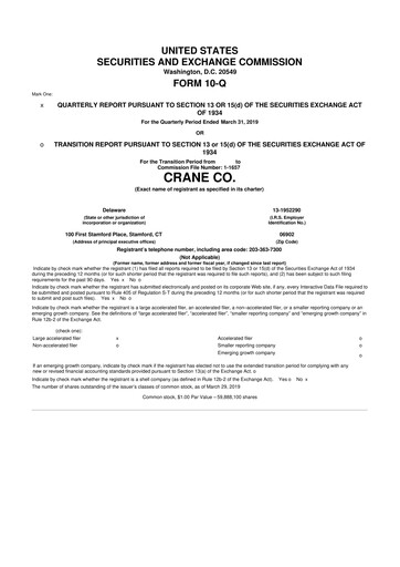Thumbnail Crane NXT 10-Q Quarterly Report FY2019 