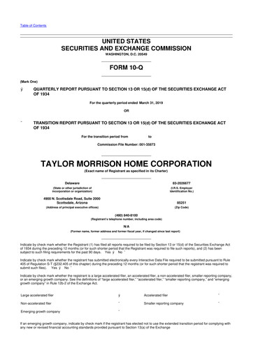 Thumbnail Taylor Morrison
 10-Q Quarterly Report FY2019 