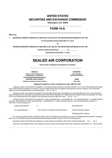 Miniature Sealed Air
 10-Q Rapport trimestriel 2019 