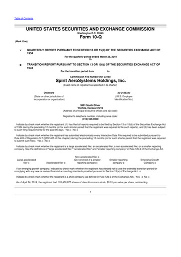 Thumbnail Spirit AeroSystems 10-Q Quarterly Report FY2019 