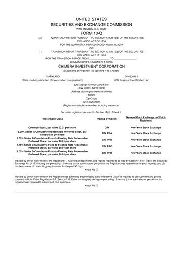 Vorschaubild Chimera Investment Corporation 10-Q Quartalsbericht 2019 
