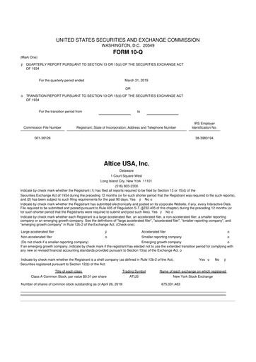 Thumbnail Altice USA
 10-Q Quarterly Report FY2019 