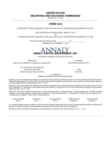 Thumbnail Annaly Capital Management
 10-Q Quarterly Report FY2019 