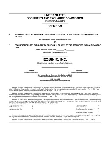 Thumbnail Equinix 10-Q Quarterly Report FY2019 