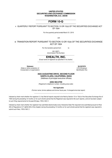 Miniature eHealth 10-Q Rapport trimestriel  