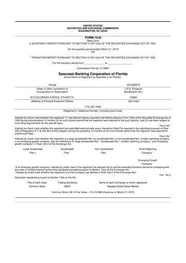 Thumbnail Seacoast Banking 10-Q Quarterly Report FY2019 