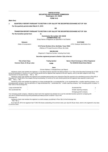 Thumbnail Farmer Brothers
 10-Q Quarterly Report FY2019 