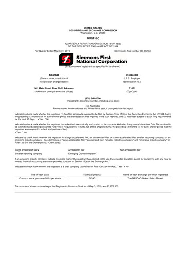 Thumbnail Simmons First National 10-Q Quarterly Report FY2019 
