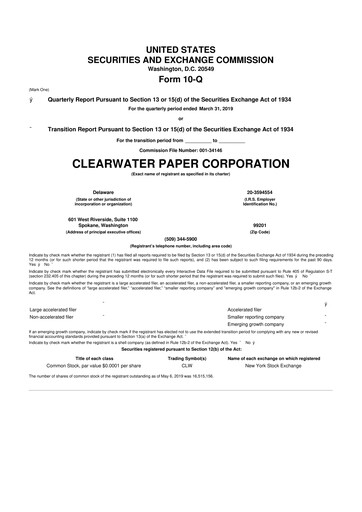 Thumbnail Clearwater Paper 10-Q Quarterly Report FY 
