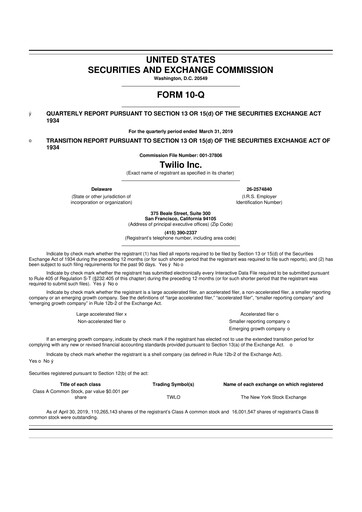 Vorschaubild Twilio 10-Q Quartalsbericht 2019 